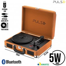 Caixa de Som Vitrola Retrô 5W RMS Bluetooth 2.1/USB/Aux Toca Discos Couro Berry Pulse SP364 Multilaser - Marrom Bege